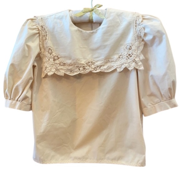 Vintage boutique blouse lace shirt prairie top cream girls size 10 - Picture 1 of 13